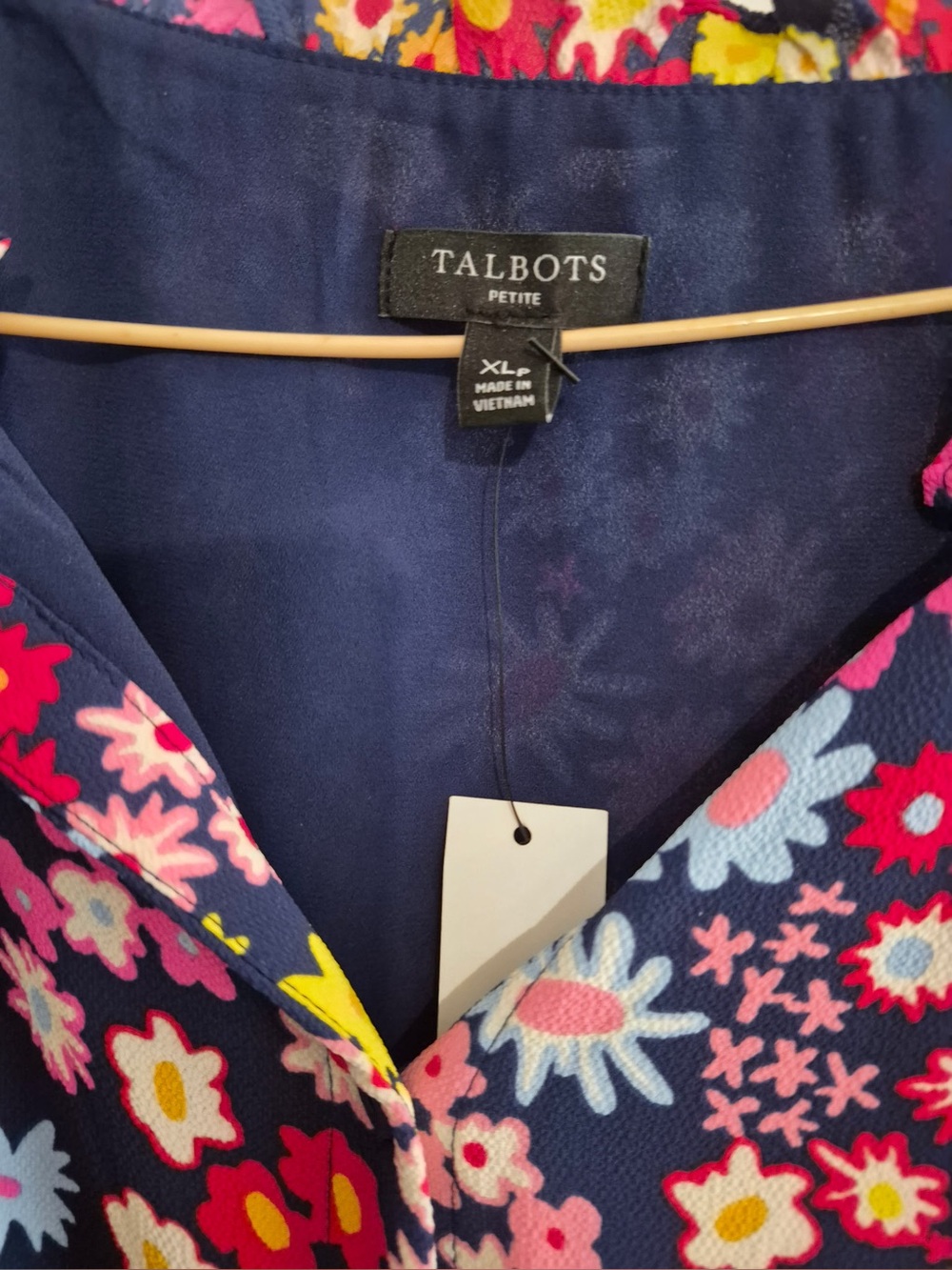 Talbots Navy Floral Midi Dress with Pink, Yellow & Light Blue Flowers - Picture 4 of 4